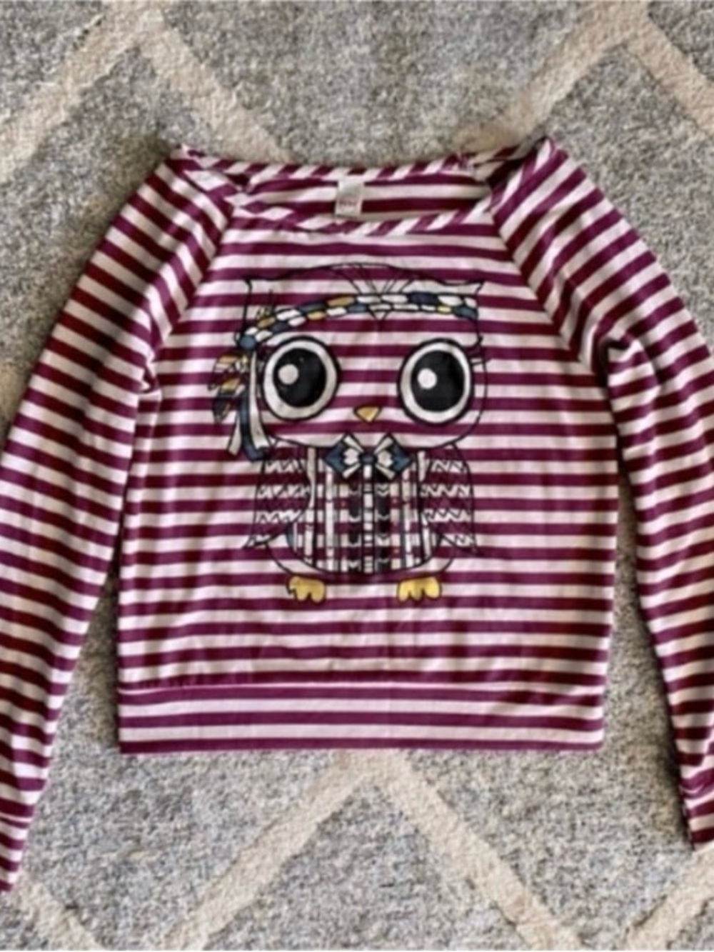 Love Republic Plum and White Striped Raglan Long Sleeve Sweatshirt, Sz L